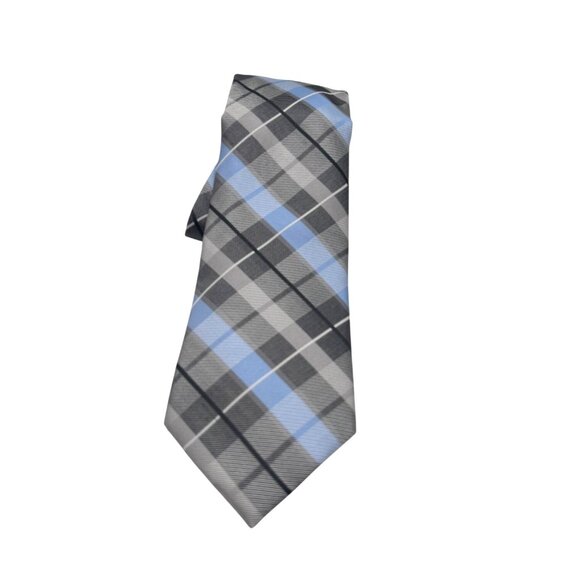 Perry Ellis Portfolio Plaid Silk Necktie, Black (gray), OS - Picture 2 of 7